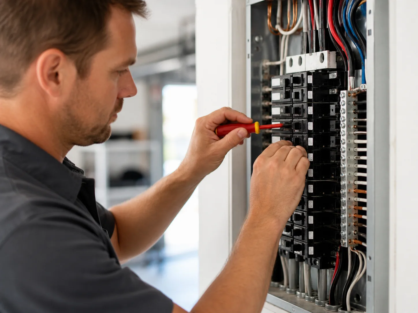 Electrician working on a panel