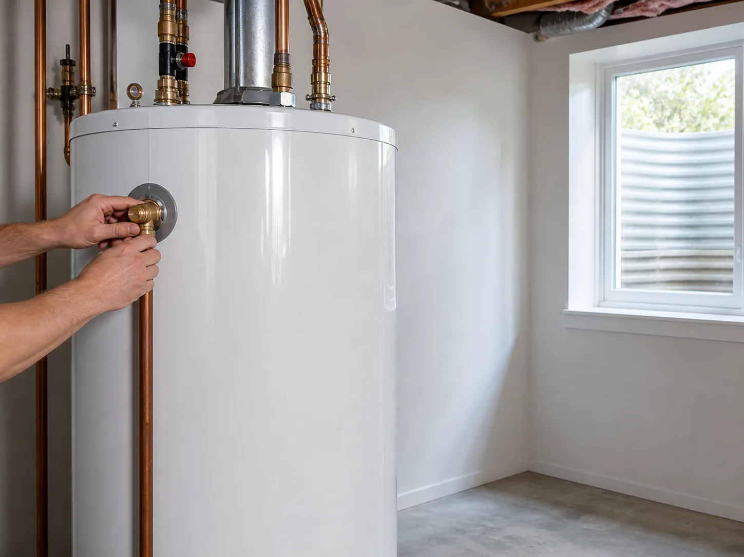New water heater installed in a basement